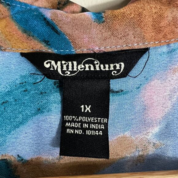 Millenium Button Down Shirt Womens LX Blue Abstract Lightweight Artsy Indie - Picture 4 of 5